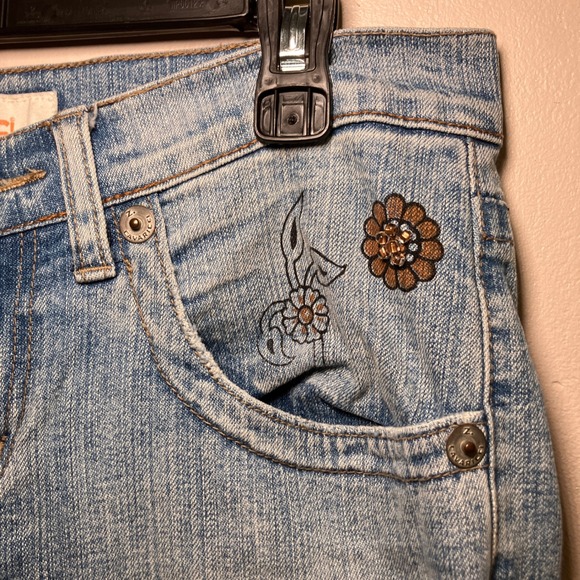 Z Cavaricci Women's Size 9 light Wash Bootcut Jeans Embellished Distressed - Picture 3 of 16